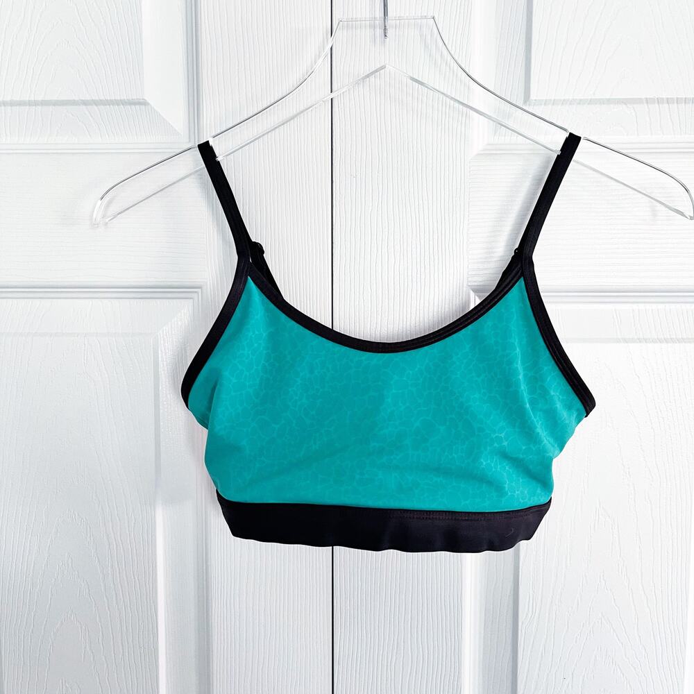 ZYIA Active Jade River Stone Metallic Sports Bra Small Teal Black Strappy Yoga